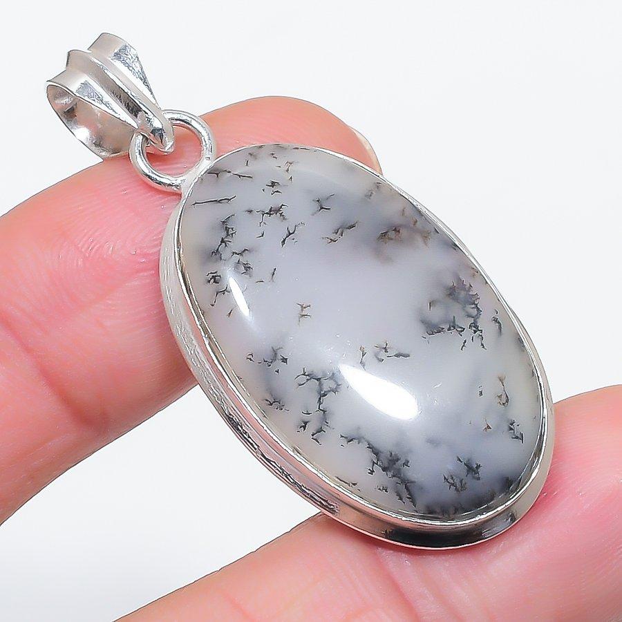 Natural Dendrite Opal Gemstone 925 Sterling Silver Jewelry Pendant 1.85" j4q51