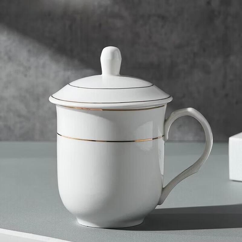 Boyiduo Gold Rim Ceramic Office Meeting Cup with Lid