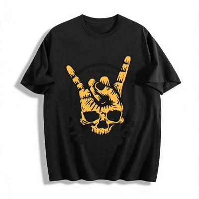Always Stay Cool Vintage Skull Rock Horns Graphic Casual Tee Pure Cotton T-shirt