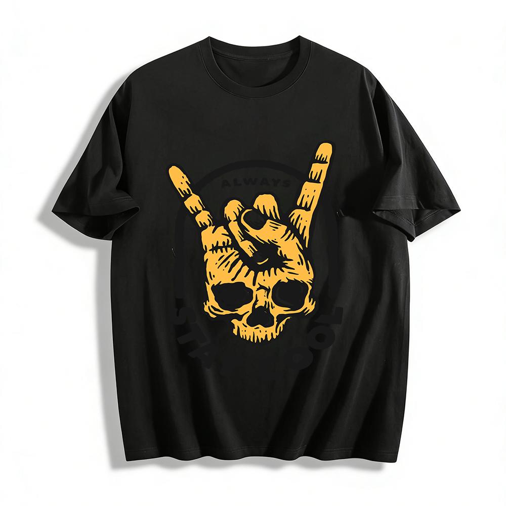 Always Stay Cool Vintage Skull Rock Horns Graphic Casual Tee Pure cotton T-shirt XXS