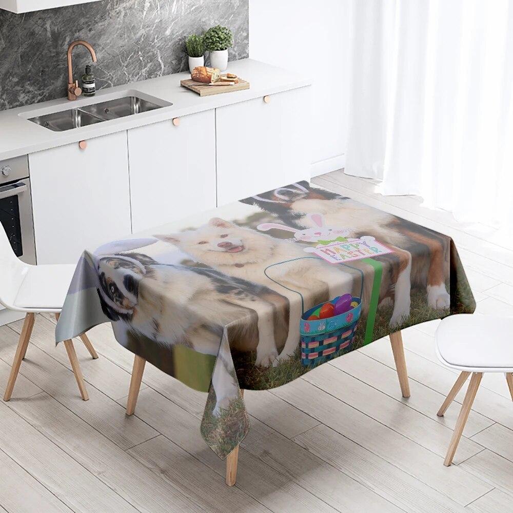 Cute Cat Dog Tablecloth Camping Party  Anti-Stain Waterproof Rectangular Kitchen Table Home Decoration