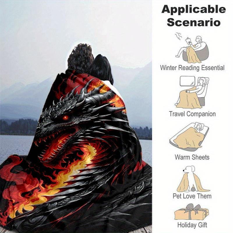 1pc Dragon Flame Printing Lightweight Flannel Blanket, Comfortable and Warm Blanket, for Camping Sofa Bed and Couch Office, Gift
