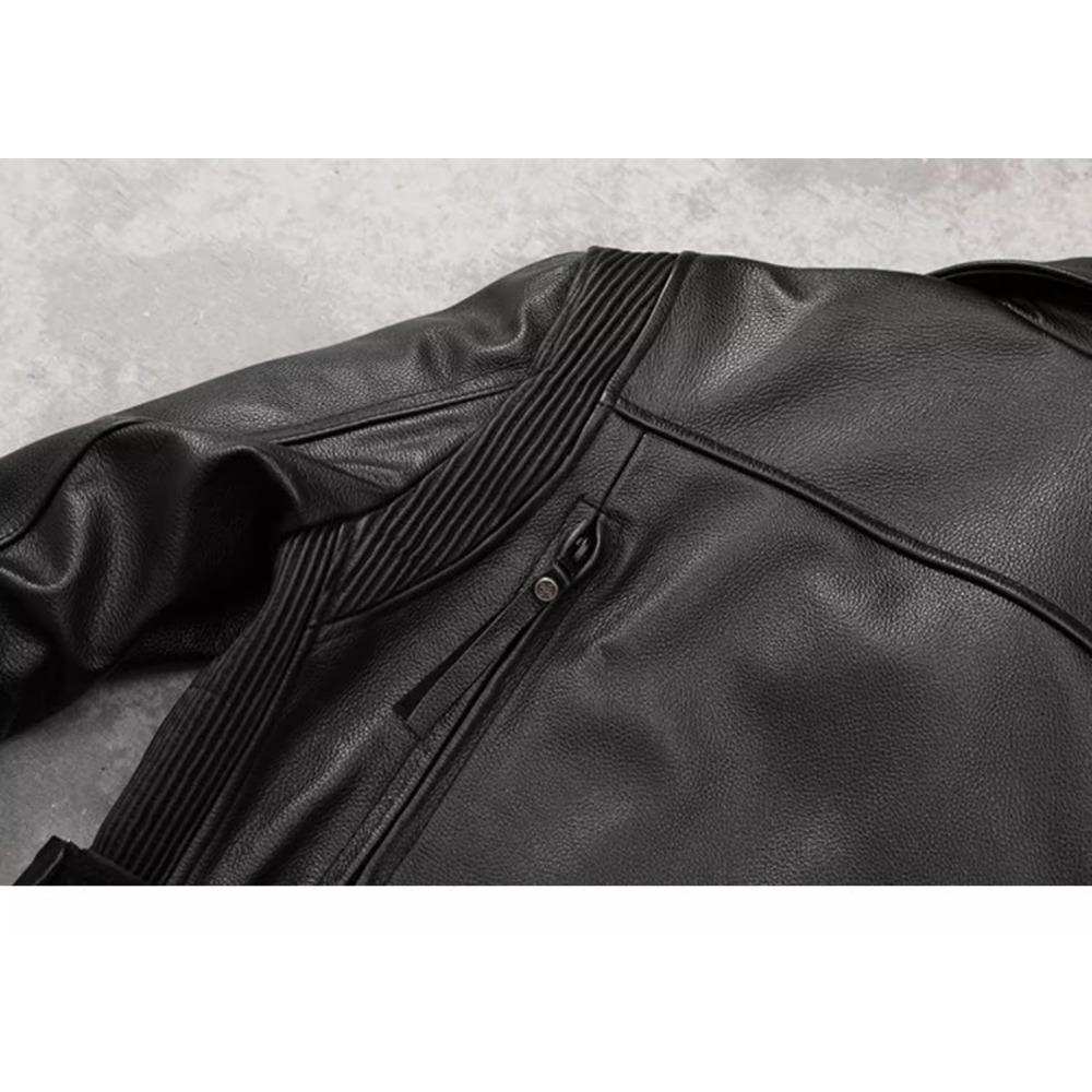Chinese Size Motorcycle Cowhide Genuine Leather Jacket Men Slim Stone Milled Retro Jacket Calfskin Coat Men Moto Biker Riding Clothes