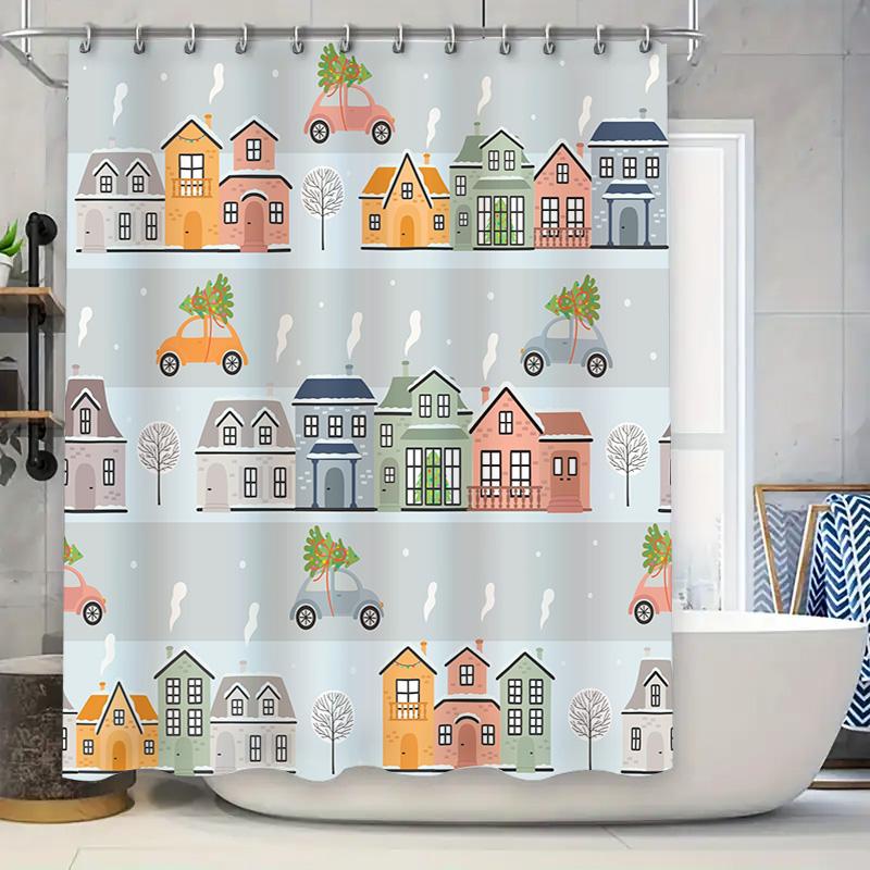 

Charming House Car Christmas Tree Print Shower Curtain Home Decoration Waterproof Bathroom Wall Hanging Decorations For Kids Bat W60H190(CM)-1 Pcs