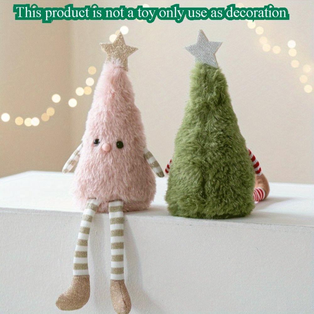 Cute Plush Christmas Tree Figurine Pendant with Stars & Striped Socks Pink,White Green Fabric Holiday Decor for Home Living Room