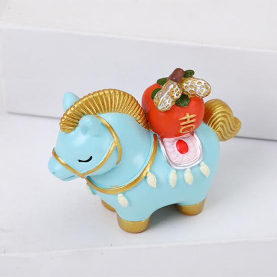 Yousheng Chinese Style Horse Statue Golden Ingot Lucky Bag Persimmon Copper Coin Cartoon Pony Figurine Desktop Feng Shui Decoration Ornament