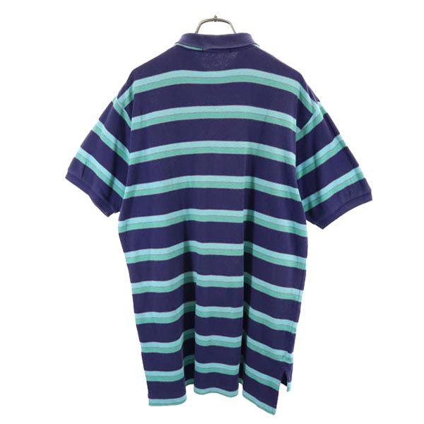 Yves Saint Laurent Border Pattern Short Sleeve Polo Shirt L Navy System Men's Used