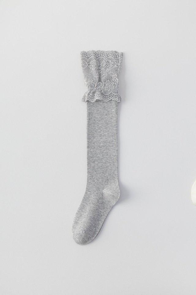 

Белые кружевные носки до середины икры в стиле Лолита - Женские, милые, японский стиль, 100% хлопок, узкие, с оборками One Size серый