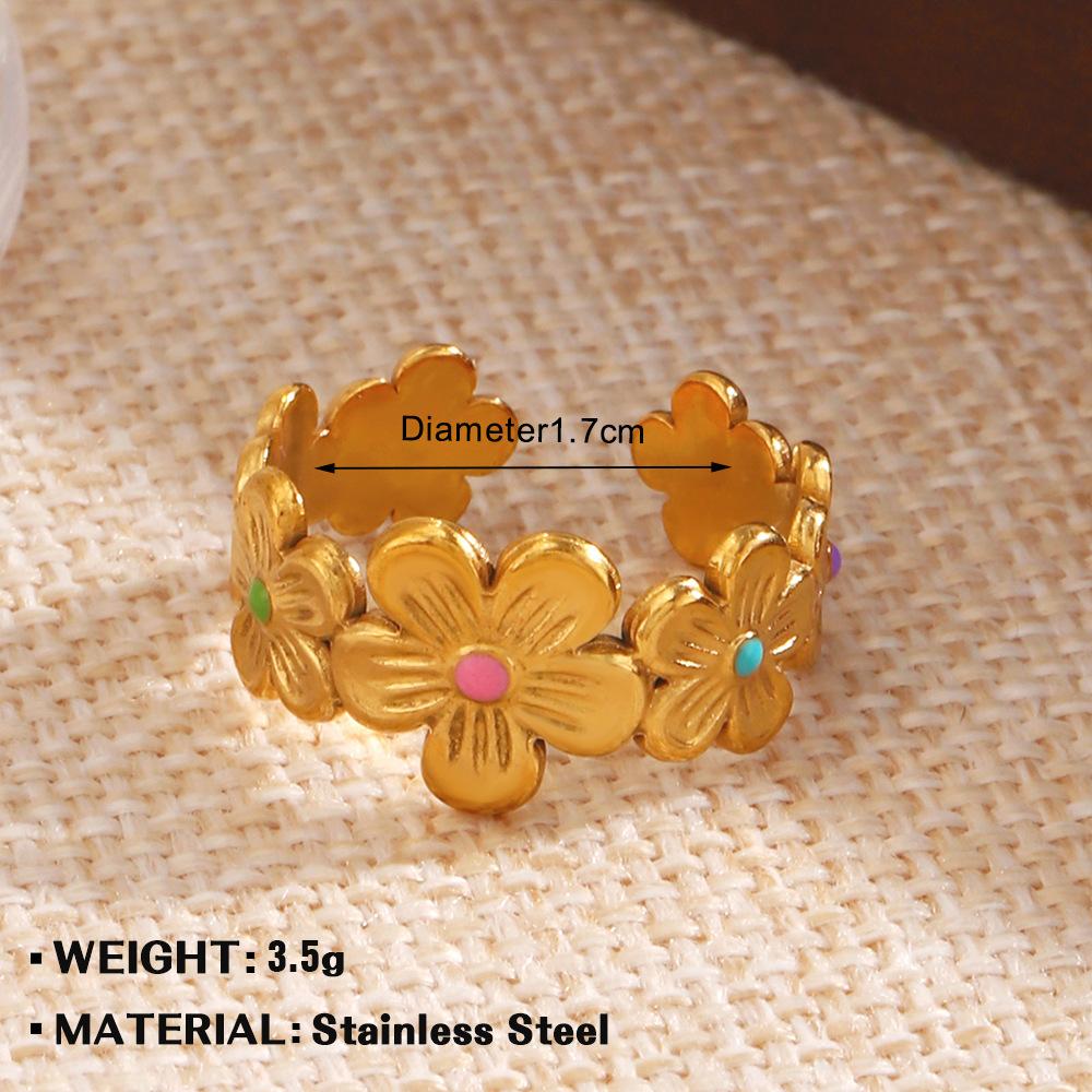 

Женское кольцо из нержавеющей стали с геометрическим цветком, цветное, модное, трендовое, персонализированное, в стиле хип-хоп, аксессуары для колец с капельной эмалью, подарки