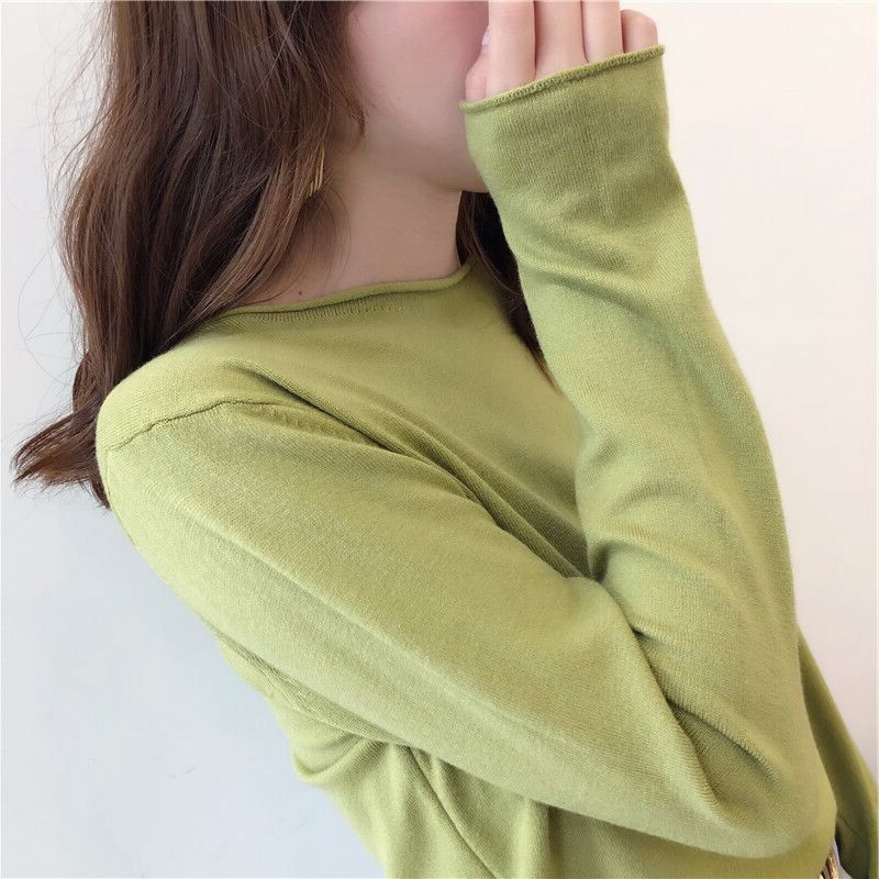 Sweater Base Shirt, Women's Long Sleeved Shirt Spring and Autumn Round Neck Loose and Versatile Knitted Shirt Top