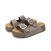 [Cow Cut Layer Leather] Retro Thick Soled Boken Slippers for Women, Wearing Cool Sandals, Loose Double Button Sandals