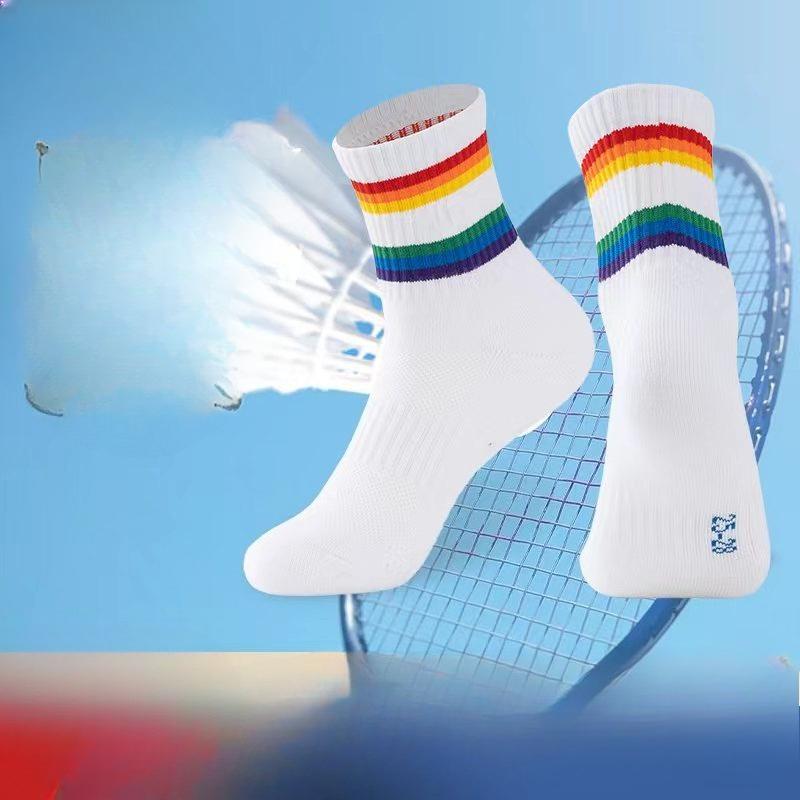 Badminton Sport Socks - Thick Rainbow-colored Four-season Breathable Outdoor Running Casual Couple Mid-calf Socks