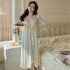 1011 summer new ice silk pajamas women's French nightgown robe two-piece set pure desire style sexy loungewear set