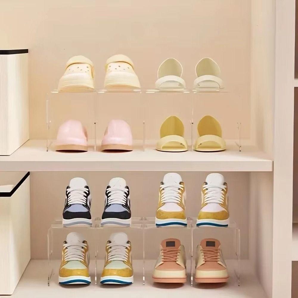 Space Saving Baby Shoe Rack Plastic Shoe Organizer Simple 4 Grids Shoe Storage Rack  Dormitory