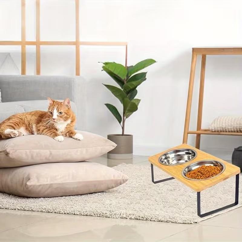 Cat Bowl with 15° Tilting Stand Stainless Steel Elevated Cat Bowl Pet Feeding Station Suitable for Food and Water