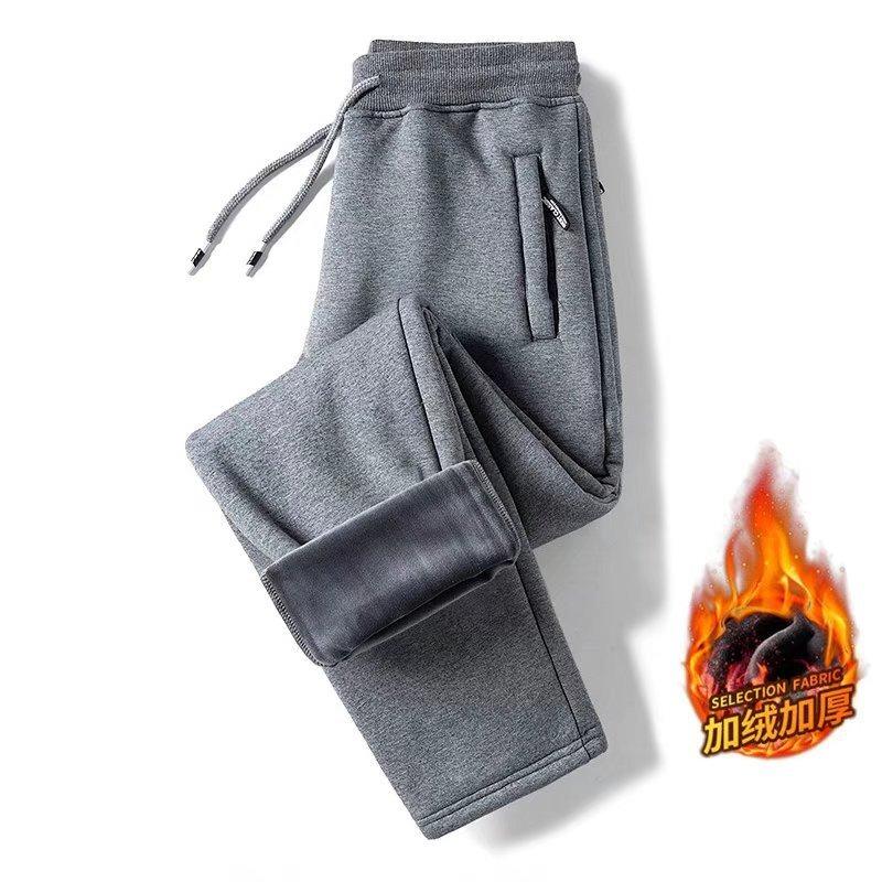 Casual trousers men's autumn and winter new fleece thickened tied pockets zipper large size loose casual sweatpants