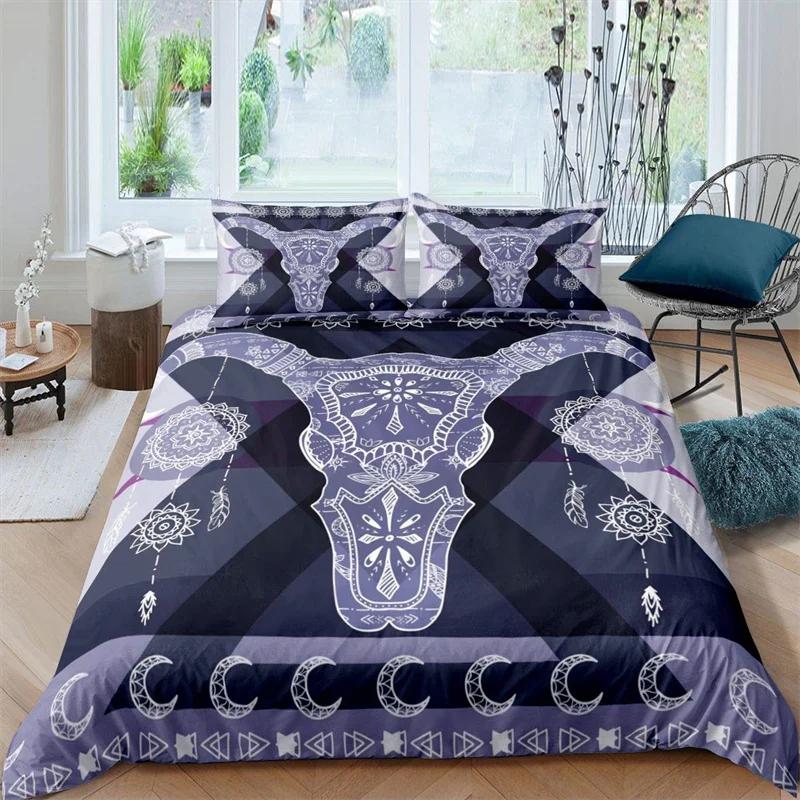 Exotic Bull Skull Duvet Cover Twin Queen Size Western Bedding Set Bohemia Flowers Quilt Cover Microfiber Feather Comforter Cover