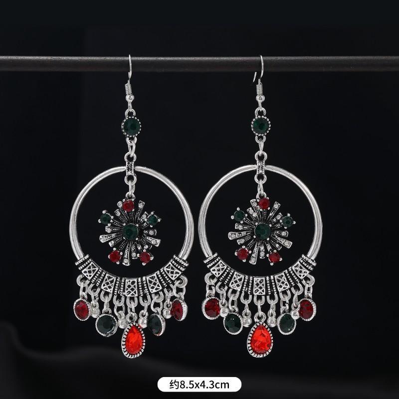 Design retro ethnic style long earrings female classical temperament crystal fringed earrings personalized Tibetan earrings