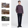 Langdeng Men's Silky Soft Striped Long-Sleeve Polo Shirt
