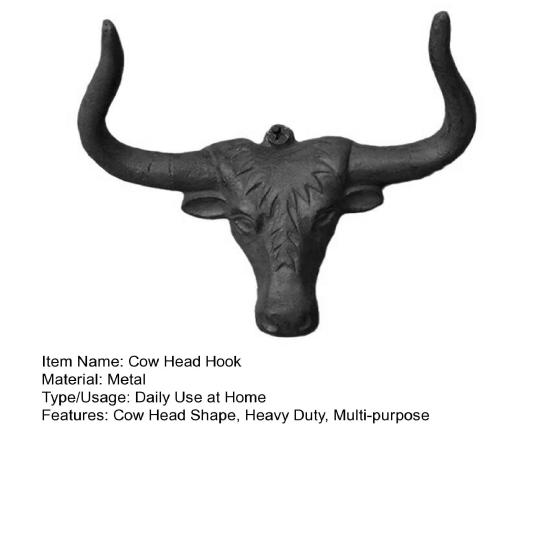 1/2Pcs Metal Cow Head Hook Vintage Cast Iron Cowboy Hat Holder Multi-purpose Clothes Organizer Longhorn Cattle Wall Hanger Western Home Decor