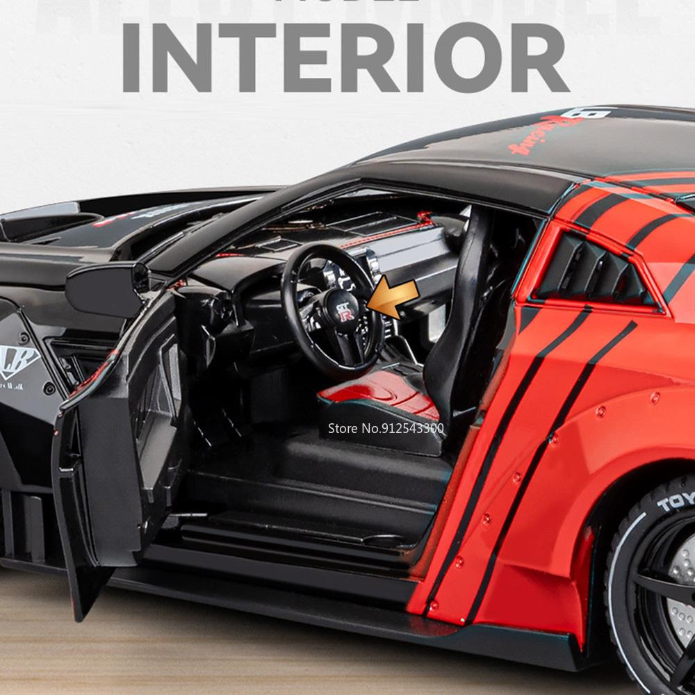 1:24 Scale GTR Racing Car R34 Model Toy Alloy Die-cast Doors Opened Pull Back Sports Cars Models Sound Light Gifts for Chid
