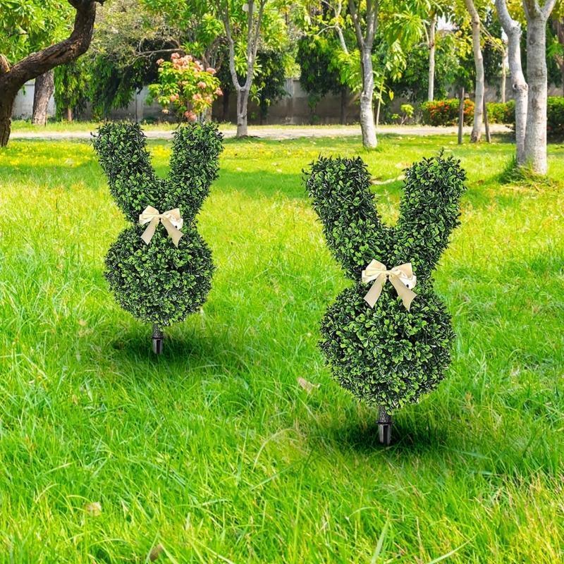 92MF Easter Stake Rabbit Topiary Tree with Realistic Green Pot for Home and Garden Parterre Enhancement