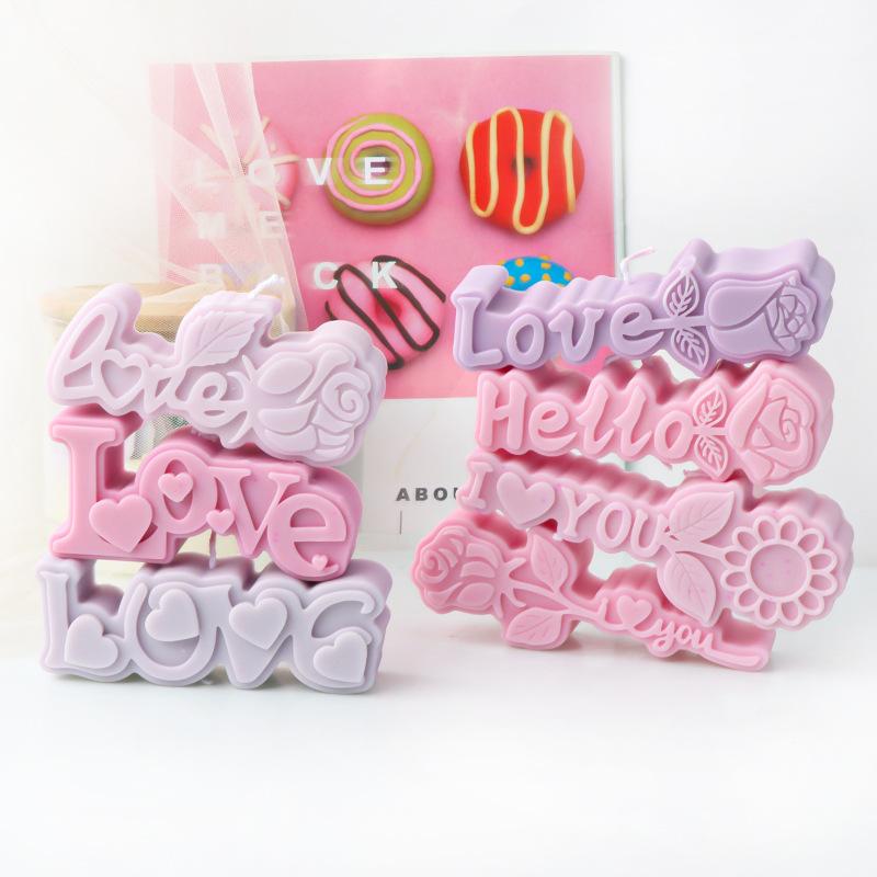 DIY Rose Heart Candle Molds 2D Love Slogan Aromath Soap Resin Mold Chocolate Cake Baking Tool Valentine's Day Decoration Gifts
