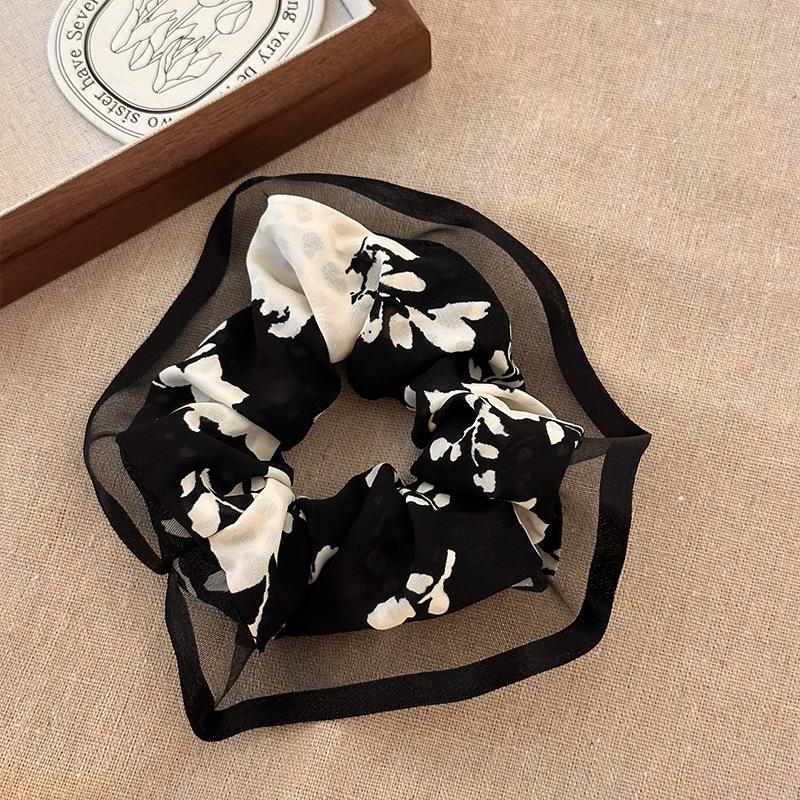 New Vintage Print Bow Ink Skirt Elastic Scrunchie Headband Elegant Fashion Lady Ponytail Streamer Hair Rope Hair Accessories