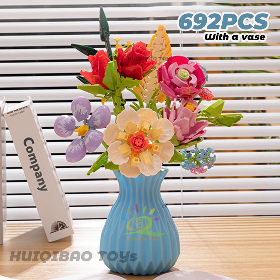 Giftfritt Blomsterbukett Byggklossar Kit Gör-det-själv Evig Blomma Romantiska Klossar Gör-det-själv Barnleksaker För Barn Vänner Vuxen Gåva
