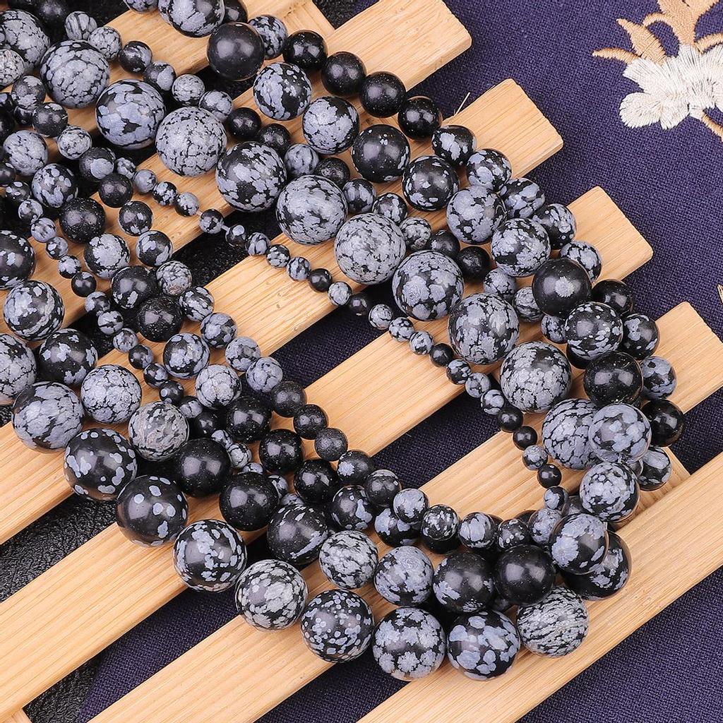 Pedra Natural Obsidiana Floco de Neve Redonda Contas Soltas Fio 15" 4 6 8 10 12MM Escolha o Tamanho Para Fazer Joias