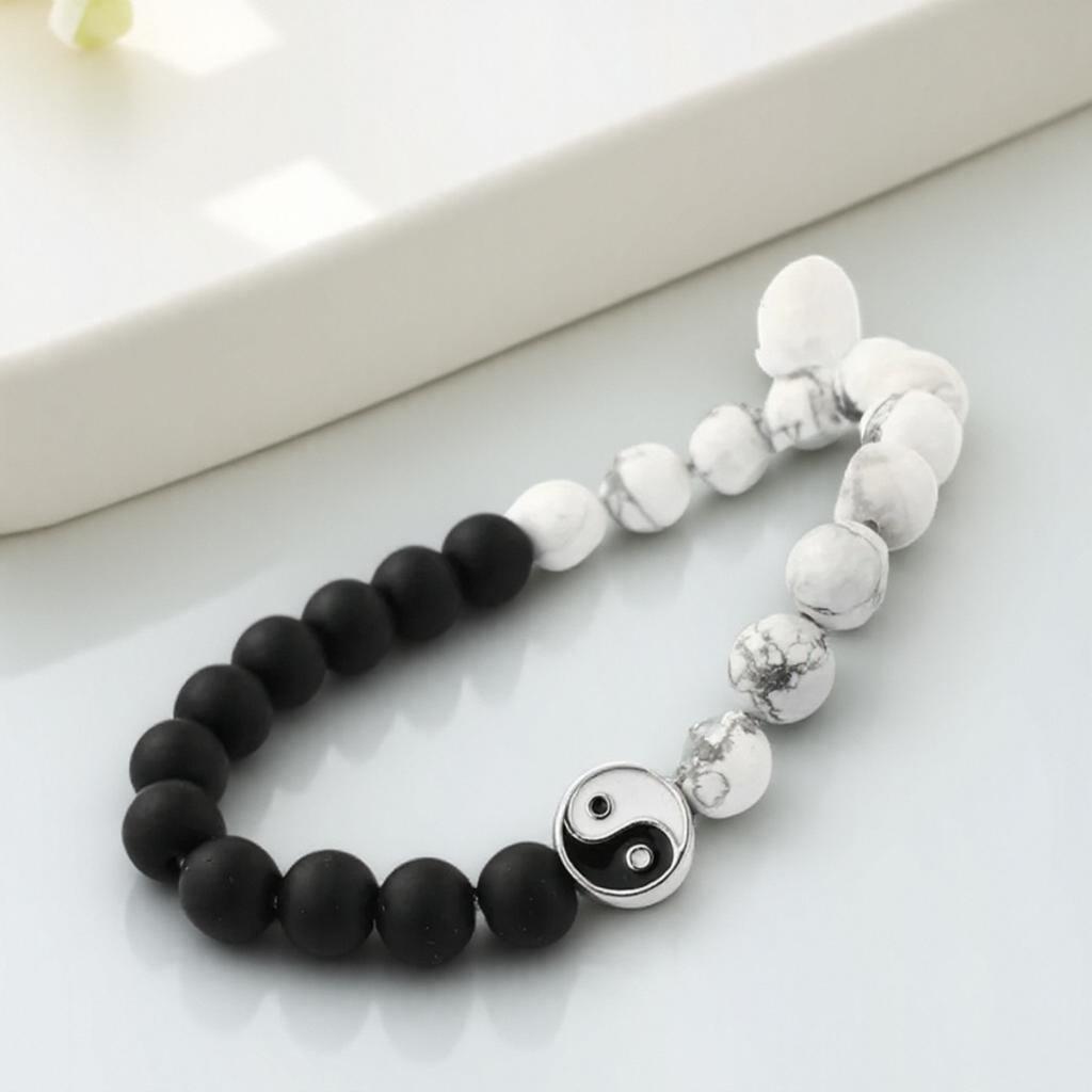 New Distance Classic Natural Stone White Black Yin Yang Beaded Bracelet for Men Women Best Friend Gift