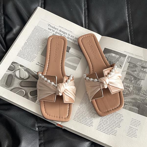 Fashion Shoes Woman 2025 Big Size Slippers For Swimming Pool Luxury Slides String Bead Beach Designer Flat Shoes Woman 2025 Slippers For