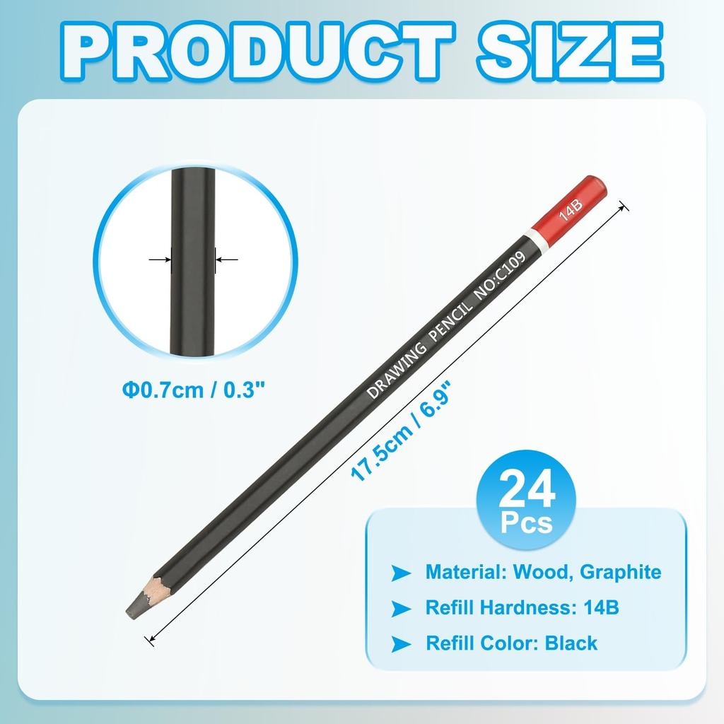 PATIKIL 14B Drawing Hexagonal Sketch Pencils for and for Artists and Beginners 24-Pack Pencils, Pre-Sharpened Drawing, Writing, Art, Sketching,