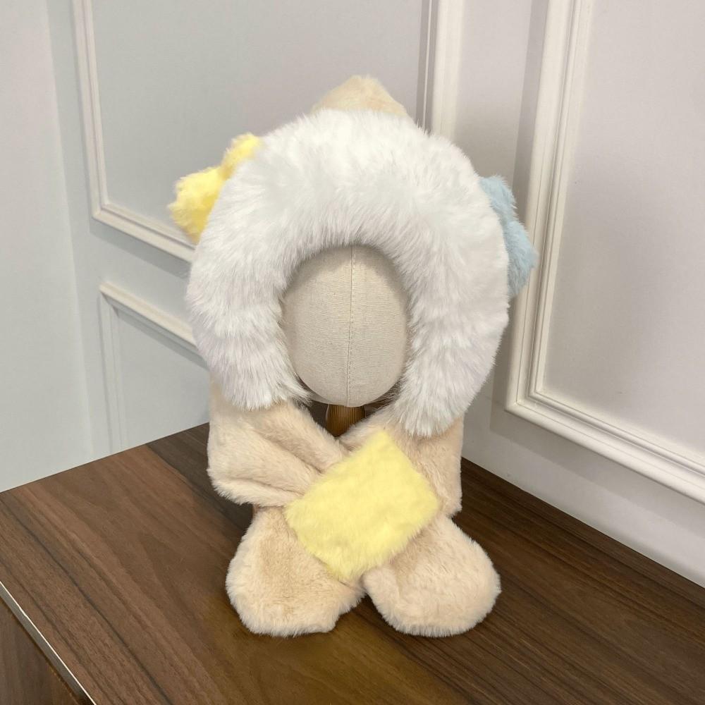 2-In-1 Hat Scarf Set Thick Fluffy Windproof Warm Integrated Hat And Scarf Cartoon Ear Hooded Scarf For Kids For Boys Girls