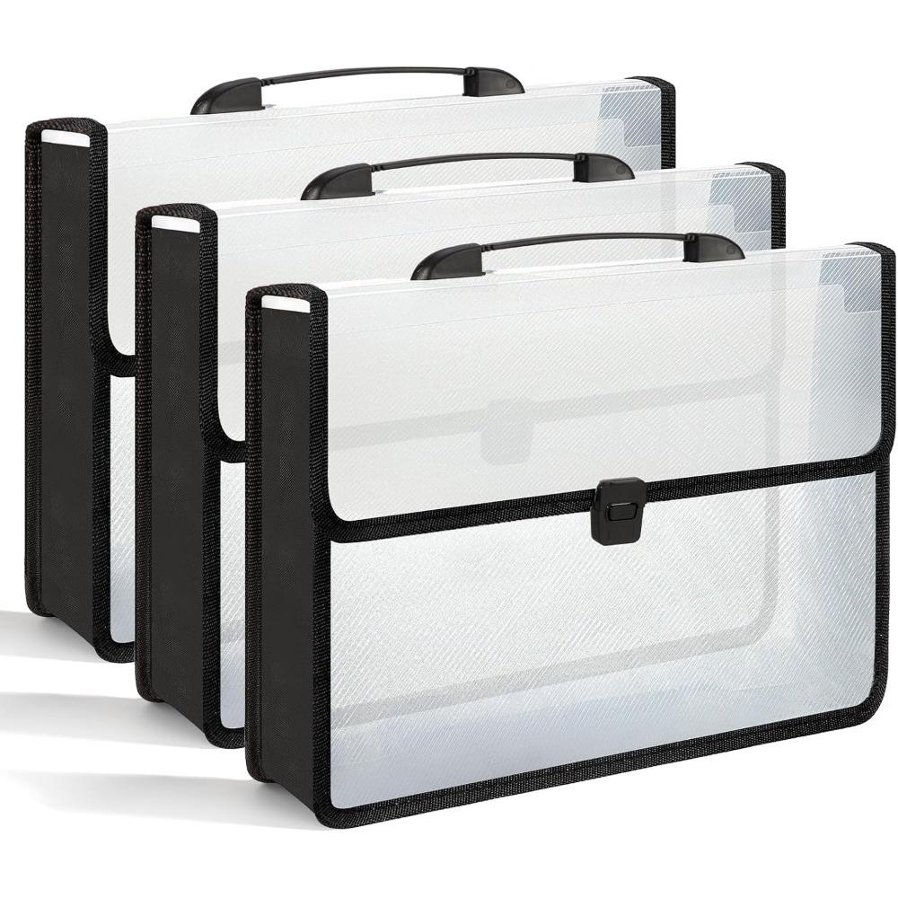 3 шт. Расширяющаяся папка-конверт формата А4 с ручкой, расширяющиеся папки для документов, застежка-кнопка, черная, горизонтальная, большой прозрачный органайзер для хранения 3pcs