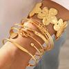 Elegante Vintage Hohllinien-Streifenblumen-Drehmetall-Armreif-Armband-Sets für Damen Tägliches Tragen Party Hochzeit Urlaub Schmuck