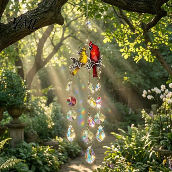 Birthday Gift for Decor Lover Cardinals Faux Crystals Suncatcher, Hanging Sun Catcher Windows, Bird Wind Crystal Suncatcher Windows Chimes with Chain,