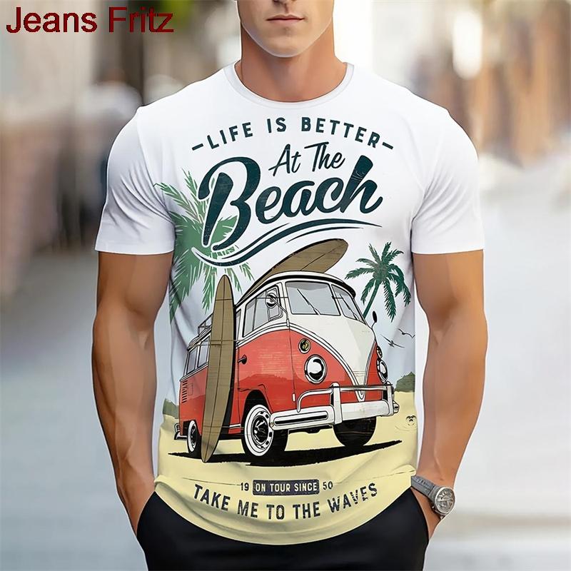 

Fashionable leisure bus pattern beach T-shirt 5XL