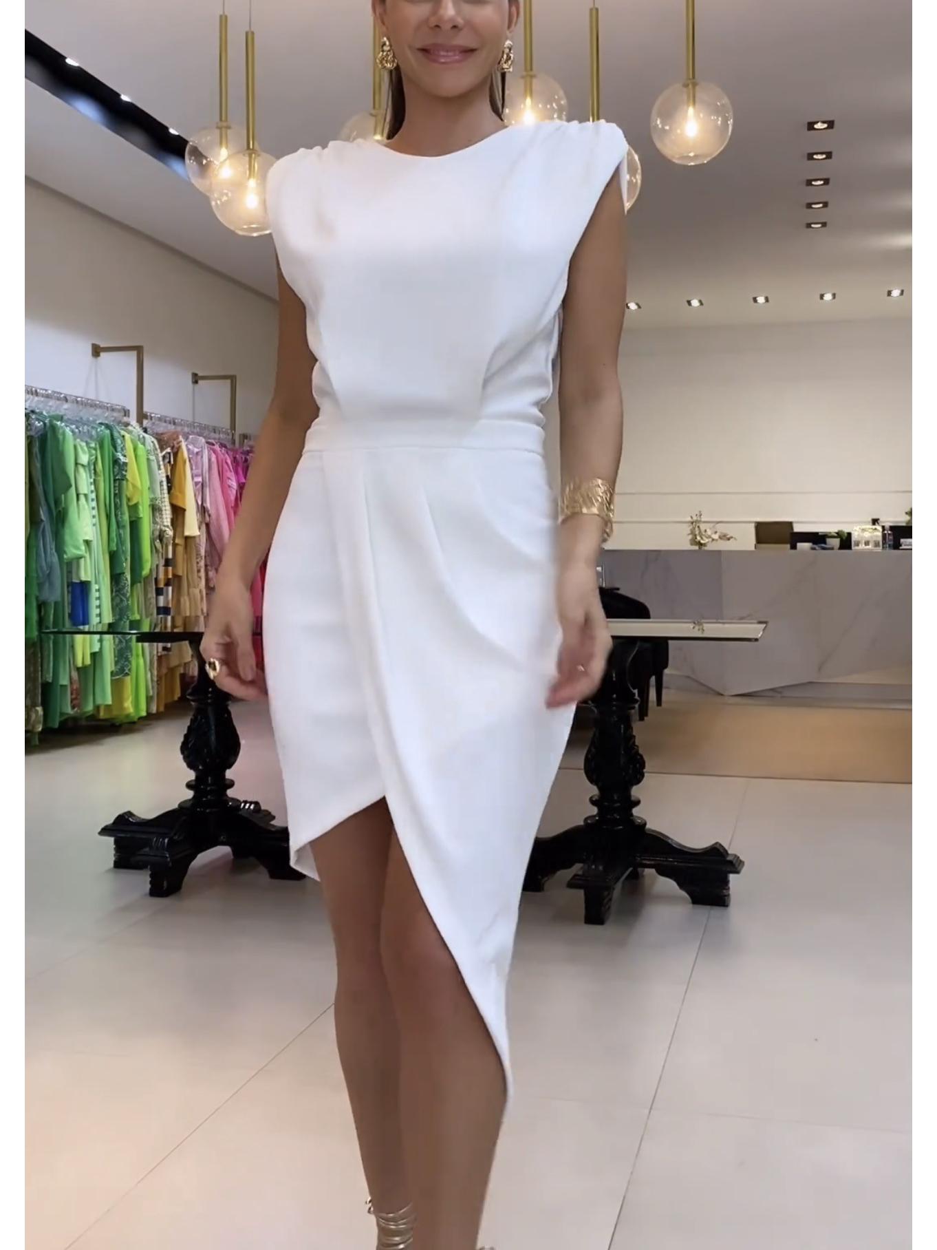 

Асиметрична сукня-рюкзак без рукавів з перехресними краями - однотонна, круглий виріз, модний європейський та американський стиль Extra Large білий