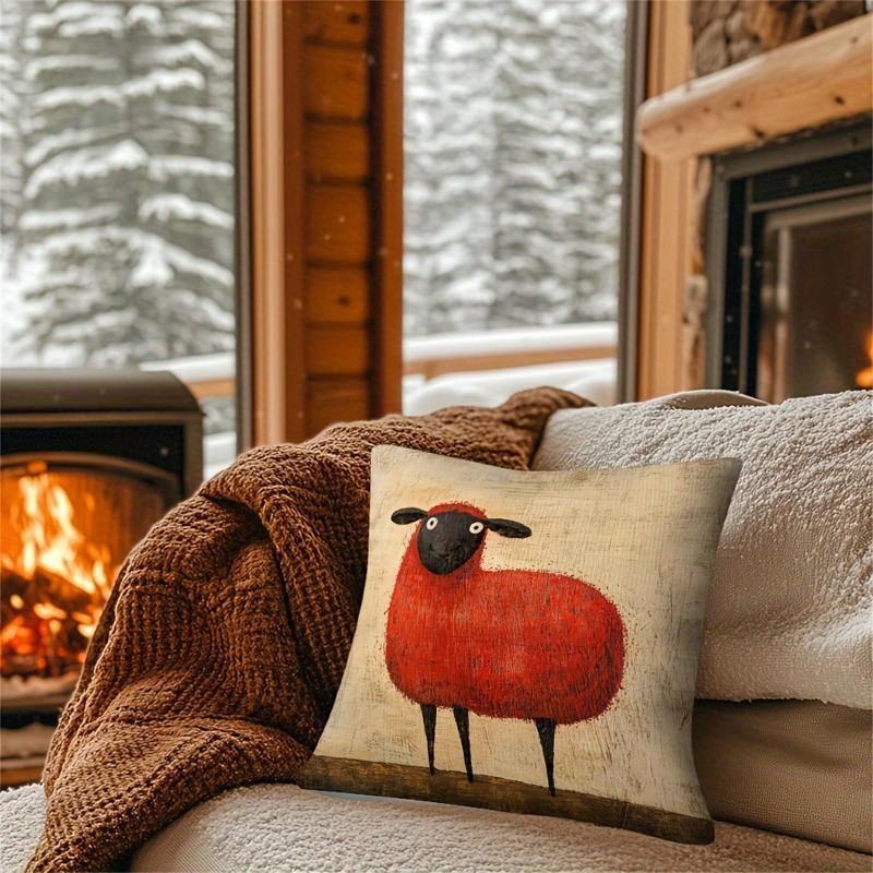 1 Stück rotes Schaf dekoratives Kissenbezug weicher Plüsch Kissenbezug