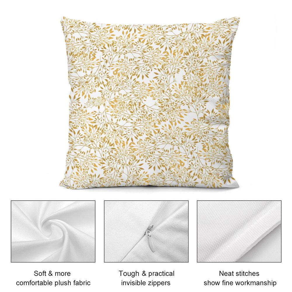 Gold Leaf Flower Cushion Cover Soft Plush Fabric DoubleSided Printed Cushion Covers for All Seasons Modern Home Decor