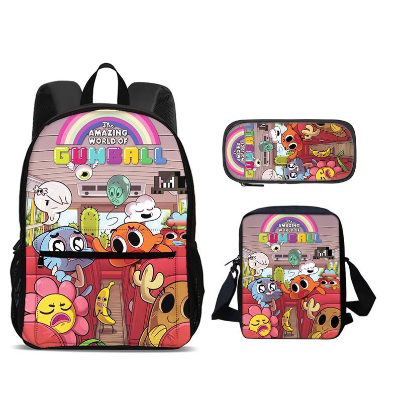 The Amazing World of Gumball Backpack Pen Bag Shoulder Bag 3Pcs Set Large Capacity Cartoon Anime Printed Student Boys and Girls
