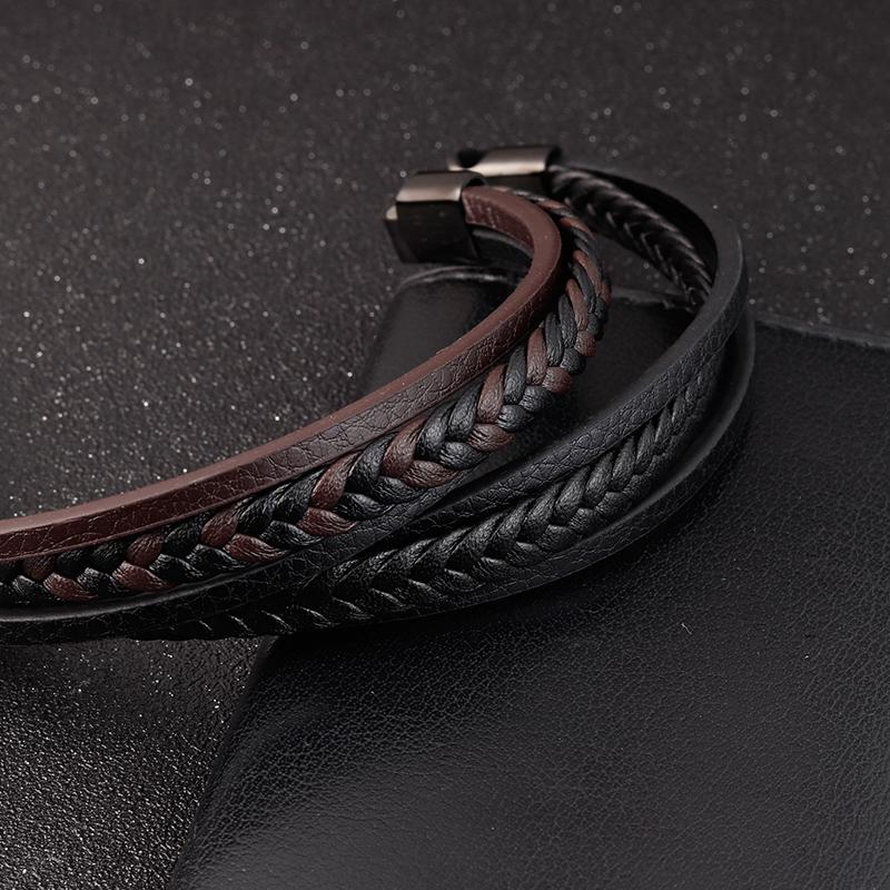 2020 New Design Multi-layers Handmade Braided Genuine Leather Bracelet & Bangle For Men Male Hand Jewelry For Birthday Gift