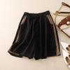 Women's 2024 Cotton Linen Elastic Waist Wide Leg Shorts