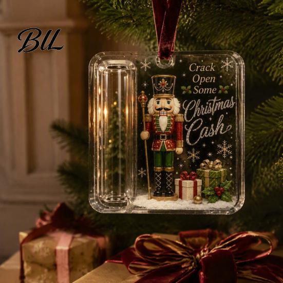 Christmas Cash Ornament with Lanyard Gift Ornament, Clear Acrylic Money Holder, Holiday Xmas Card Holder for Tree Hanging Decoration, Funny