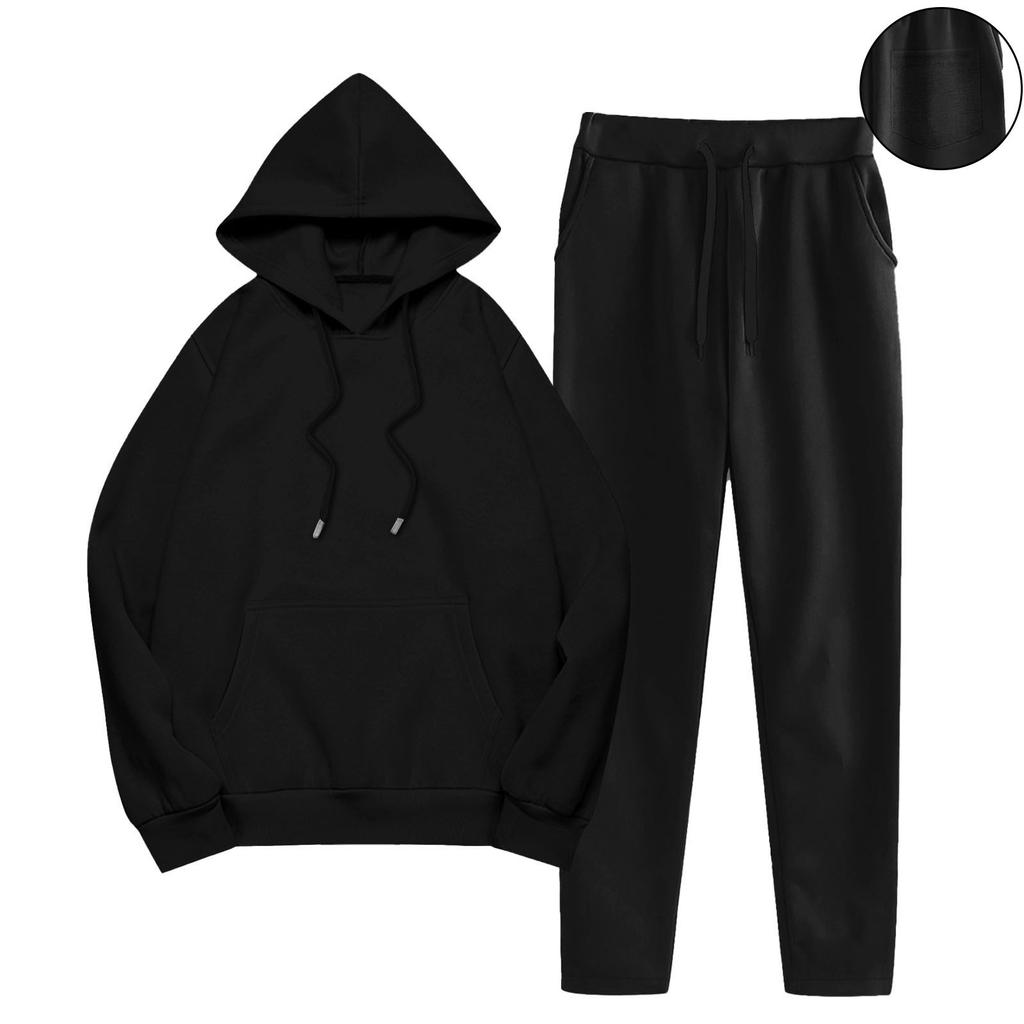 Women's Fashionable Loose Pocket Long Sleeved Sweatshirt Long Pants Two-Piece Set