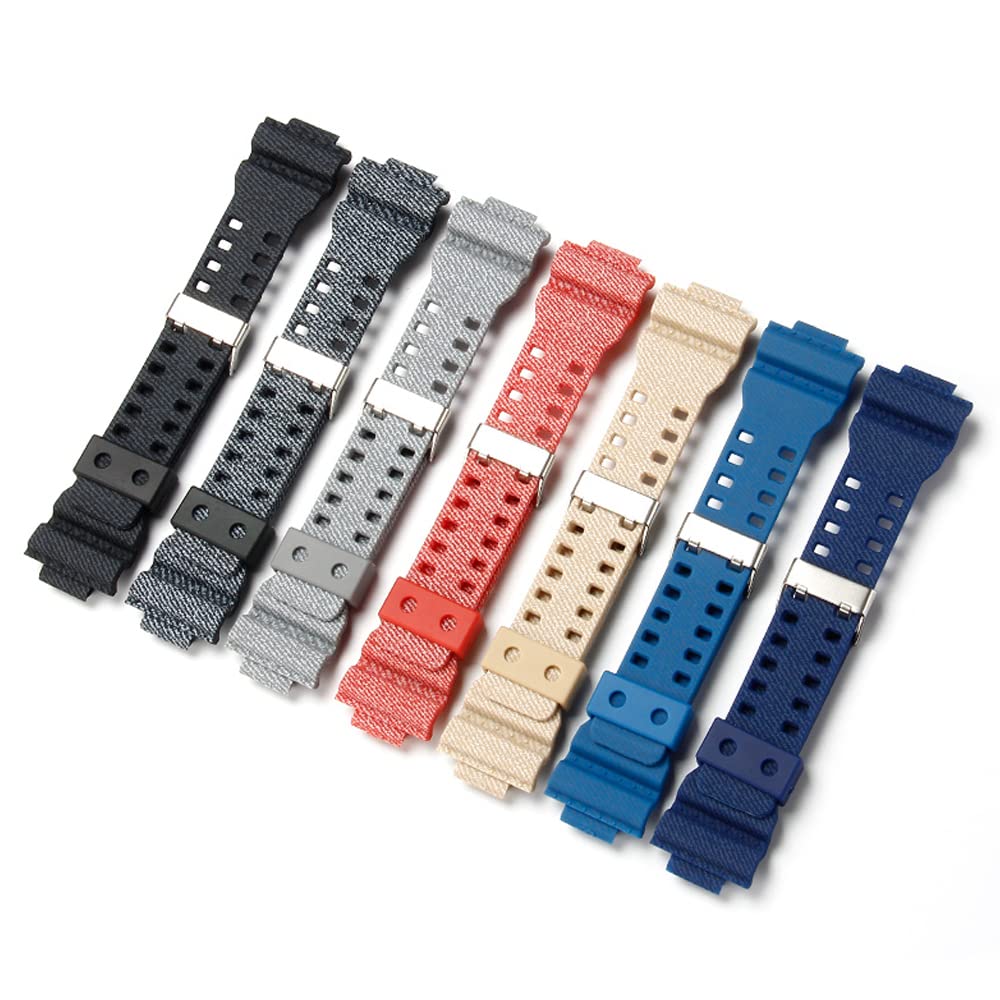 16mm Gestreiftes Uhrenarmband Wasserdichtes Ersatzarmband für Casio und Armband, G-Shock G-8900A, GR-8900A, GW-8900A, GA-110, GA-100, GD-100, GD-110 (Schwarz)