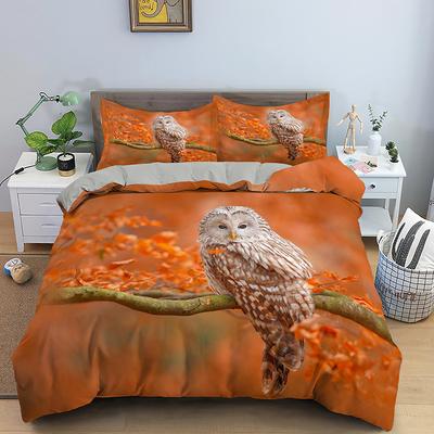 Set Copripiumino Animali Gufo Taglia Queen/King Carino Set Biancheria da Letto Gufo Taupe per Bambini Decorazione Camera da Letto Creature Notturne Copripiumino