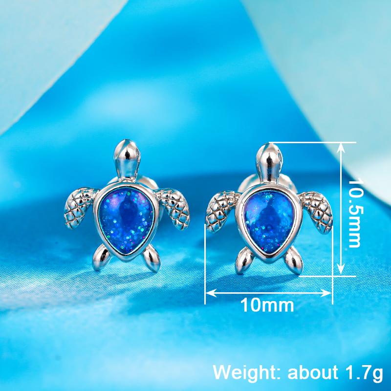 Blue Little Turtle Stud Earrings for Women Chic Animal Accessories for Daily Life Dainty Silver Color Jewelry for Female
