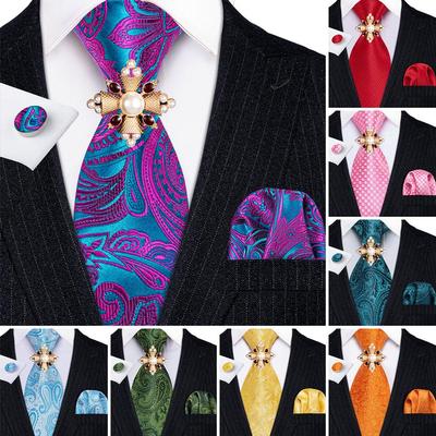 Cravate de lux cu broșă de perle pentru bărbați Set de cravate de mătase, jacquard, cachetele, butoni de buzunar